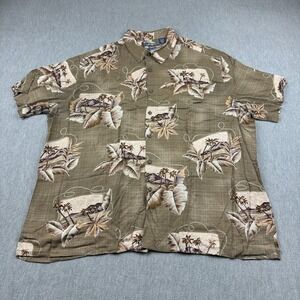 Campia Shirt Mens 2XL XXL Brown Floral Palm Hawaiian Camp Classic Button‎ Up